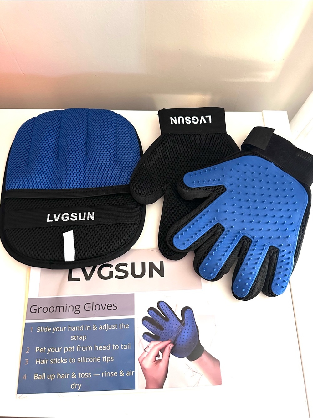 Pet Grooming Kit - Pair Silicone Grooming Gloves and Surface Mitt